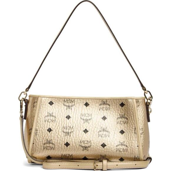 BNWT MCM Aren Visetos Shoulder Bag Gold - Picture 3 of 5